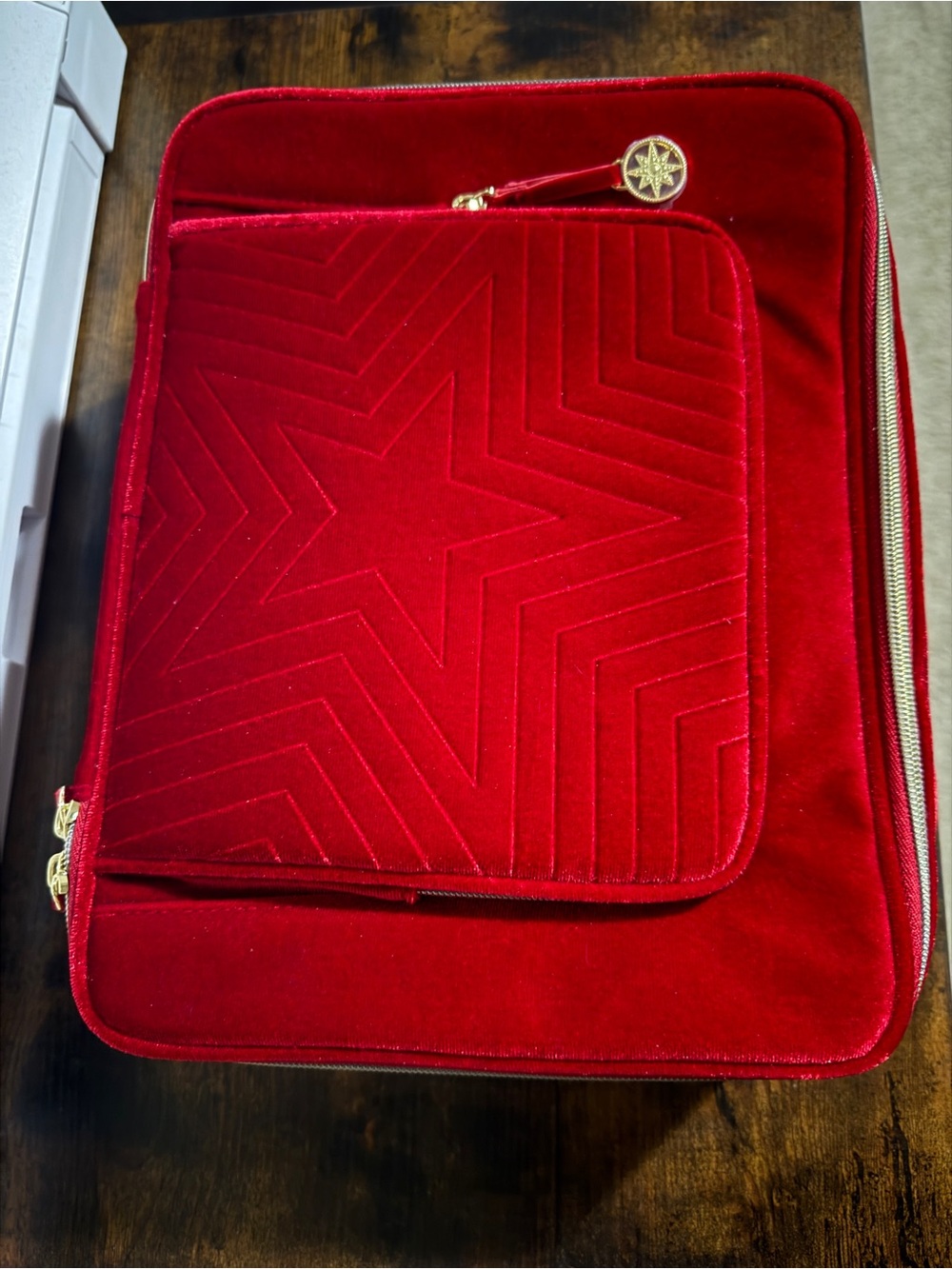 Estee Lauder Red Quilted Cosmetic Case with Gold Trim